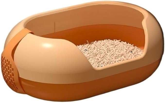 Pet Supplies, Large Cat Litter Box for Big Cats & Rabbits, Anti-Splash(Orange)