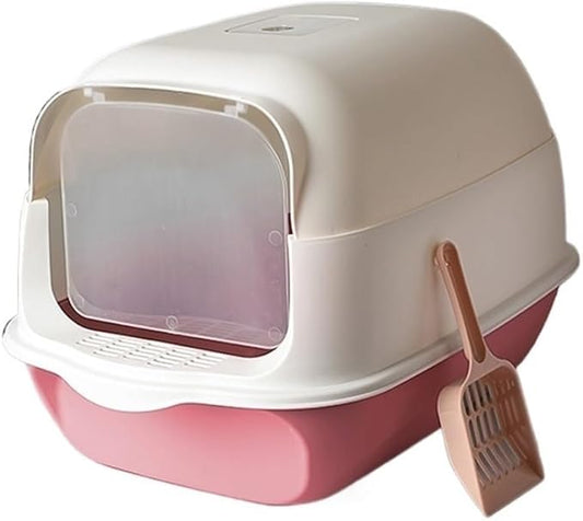 Pet Supplies, Large Enclosed Cat Litter Box with Lid & Scoop,Blackout Privacy Design(Pink)