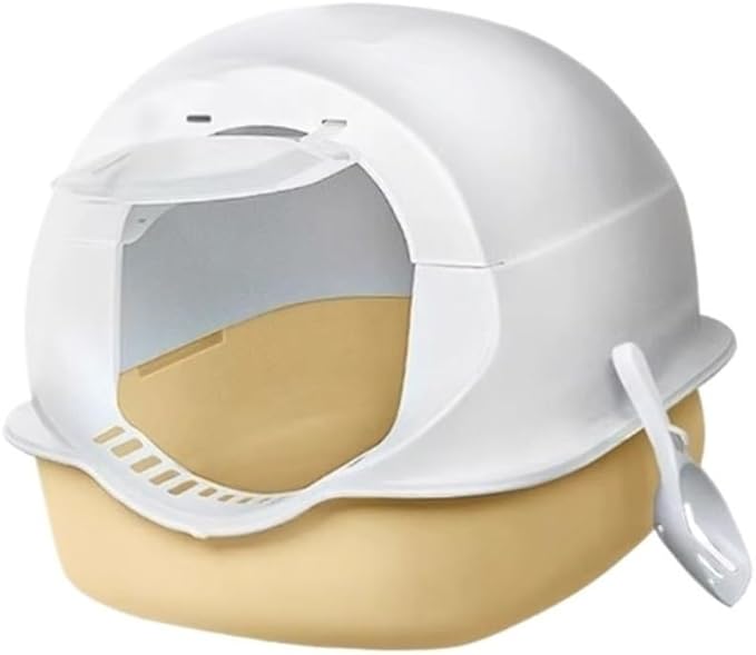 Pet Supplies, Enclosed Splash-Proof Cat Litter Box with Scoop & Lid, Large & Easy Clean(Yellow)
