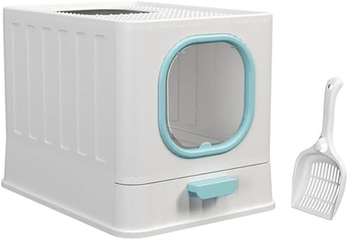 Pet Supplies, Enclosed Cat Litter Box with Door & Scoop, Large Top Entry Anti-Splash(Blue)