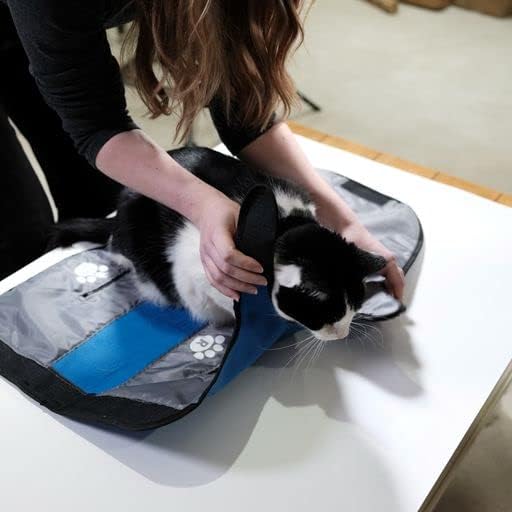 Jokari Animal Hugger Wrap Bag Carrier to Groom Cats, Pets, and Small Dogs or Kittens. Clip Nails, Brush Fur or Hair, Hold Furry Friends Snug and Safe. Great Grooming Kit Supplies for Pet Baths (Blue)