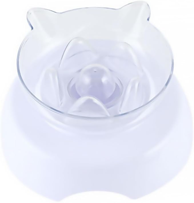 Tilted Cat Food Bowl 15° Raised Plastic Feeder with Neck Protection White Elevated Pet Feeding and Watering Dish for Cats