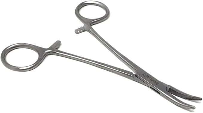 HTI DOG CAT PET HAIR PULLER REMOVER STAINLESS STEEL HEMOSTAT LOCKING FORCEPS 5" CURVED FULL SERRATED (Silver)