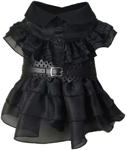 Pet Dog Cat Black Dress Halloween Costume Cosplay Puppy Kitten Coat with Belt Christmas Party