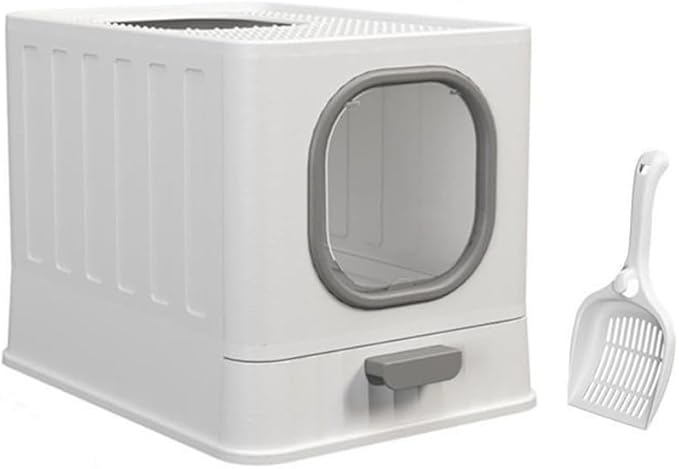 Pet Supplies, Enclosed Cat Litter Box with Door & Scoop, Large Top Entry Anti-Splash(Gray)