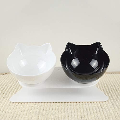 Cat Double Bowl Dog Non-Slip Food with Raised Stand Feeding & Watering Supplies Pet(Single Black)