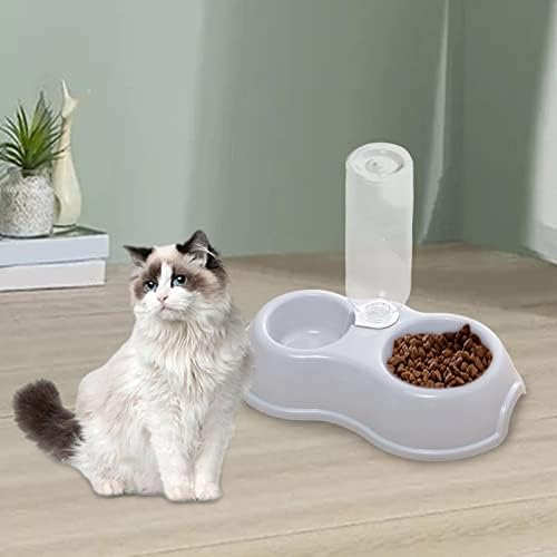 2 in 1 Double Cats Dogs Bowls Puppy Feeder Pets Water and Food Bowl Set for Drinking, Watering, Kitty, Small Animals, Kitten (Gray)