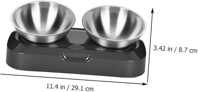 Adjustable Stainless Steel Slant Double Pet Bowl Set, Raised Cat Feeding and Watering Bowls for Kittens and Cats