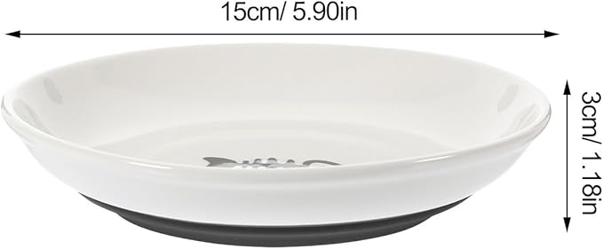 Ceramic Cat Bowls 3pcs Set with Wide Shallow Round Dish and Non-Slip Black Silicone Base for Healthy Kitten Feeding and Watering at Home