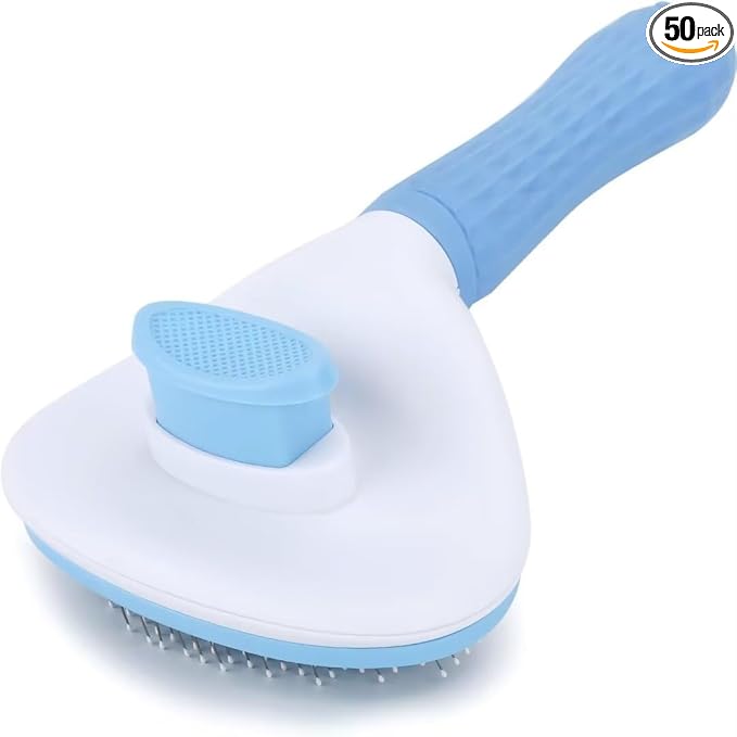 Pet Dog Hair Brush for Shedding Indoor Kitten Comb Grooming And Care Slicker Brush Stainless Steel,Cat Hair Brush for Long Hair Removal,Self Cleaning Rabbit Puppy Dogs Grooming Massaging Tool (Blue)