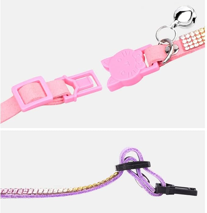 CHUKCHI Cat Collar Breakaway Bling Diamond Rhinestone with Bell Adjustable for Cats and Kitten Girl boy (Red)