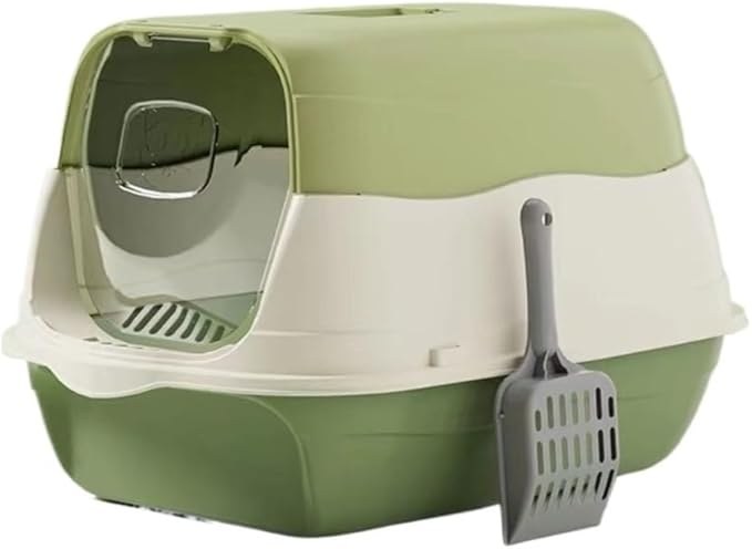 Pet Supplies, Nclosed Cat Litter Box with Lid & Scoop,Control Hooded Tray(Green)