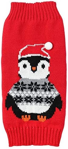 Penguin Red Christmas Holiday Festive Dog Sweater for Puppy Small Dogs, X-Small (XS) Size