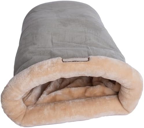HomeStock Soft Cave Cat Bed - Plush Faux Fur & Suede - Machine Washable - Skid-Free Base - Sage Green & Beige