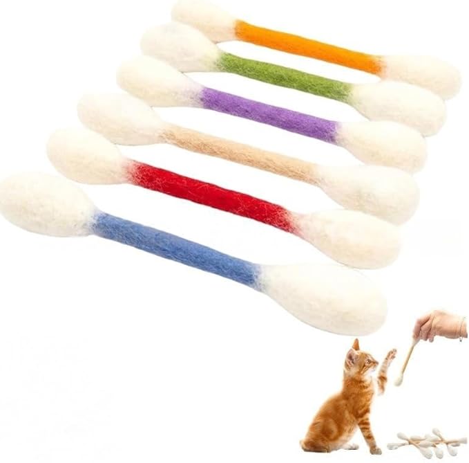 6 PCS Cat Qtip Toy - Cotton Swab Cat Toy with Catnip - Cat Chew Toys for Indoor Cats - Giant Kitten Chew Sticks (Multicolor)