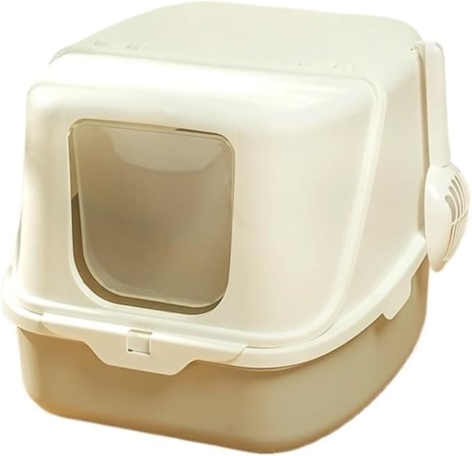 Pet Supplies, Enclosed Hooded Cat Litter Box with Door Flap, Easy Clean Plastic Tray(Gray)