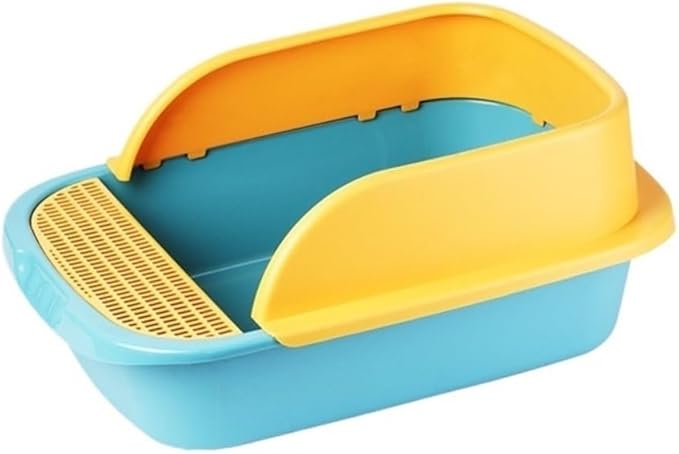 Pet Supplies, Splashproof Semi-Closed Cat Litter Box, Rectangle Pan for Cats(Yellow,Medium)