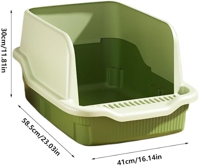 Pet Supplies, Leakproof Open Cat Litter Box with Scoop & High Walls, Easy Clean(Brown)