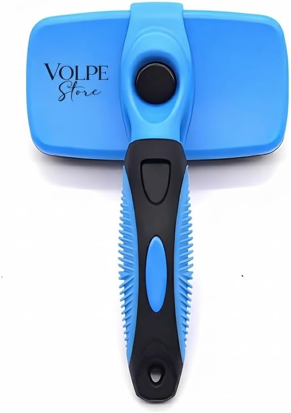 Volpe Self-Cleaning Slicker Brush for Cats & Dogs,Pets Short & Long Hair,Gentle Grooming Tool,Ergonomic Handle,Easy to Clean,Deshedding & Removal Tangled Fur,Dark Blue