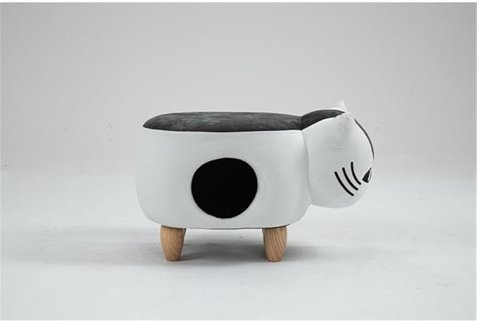 Pemberly Row Set of 2 Cat Condo Fabric Pet House Ottoman in Multi-Color