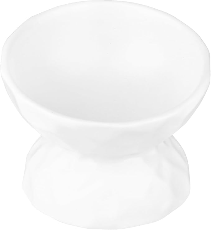Alasum Elevated Cat Ceramic Feeding Bowl with Neck Protection, Small White Raised Pet Feeder for Kitten, Anti-Spill Design Suitable for Indoor Cat Feeding and Watering