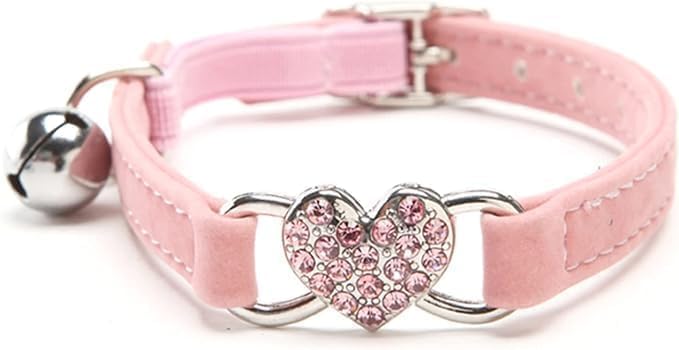 Pink Heart Bling Cat Collar with Safety Belt and Bell Adjustable 8-10 inches for Kitten Cats Quick Release Belt for Small Dogs and Cats Collars, Harnesses and Leashes