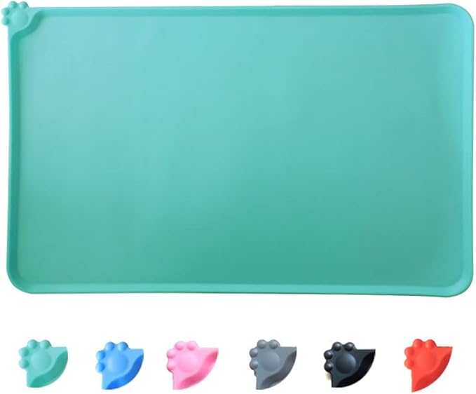 Silicone Dog Cat Bowl Mat，Waterproof Slip Resistant Silicone Pet Feeding Mat，Anti-Slip Pet Bowl Mats Cats and Dogs Food Water Placemat Tray，Raised Edges to Prevent Water Spills on Floor (Green)