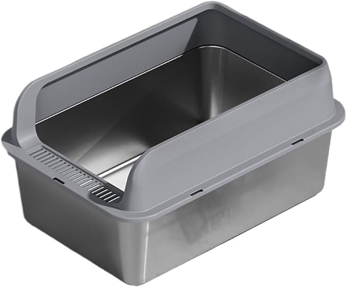 Pet Supplies, Stainless Steel Cat Litter Box,Large Metal, Non-Stick for Cats & Rabbits(Dark Grey)