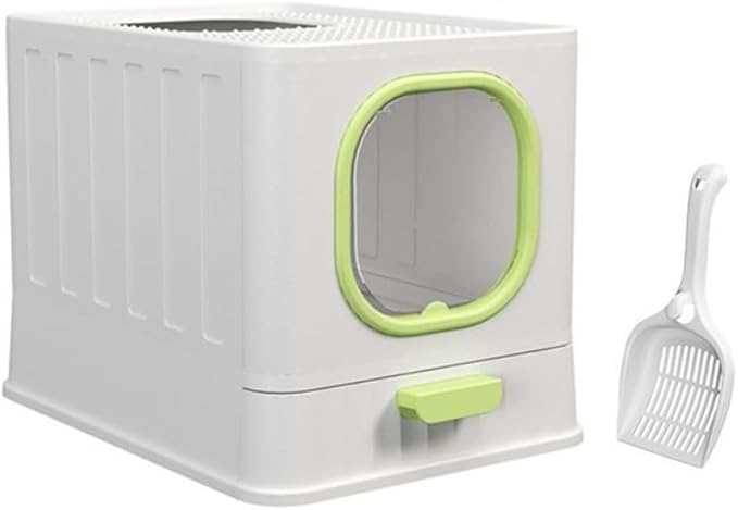Pet Supplies, Enclosed Cat Litter Box with Door & Scoop, Large Top Entry Anti-Splash(Green)