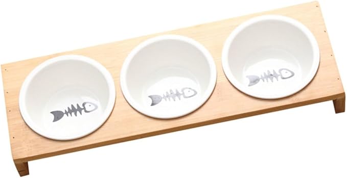 Elevated Frame Cat Food Bowl Set with 3 Ceramic Bowls for Cats and Dogs Multi-Function Pet Feeding and Watering Dish Wear-Resistant for Indoor and Outdoor Use