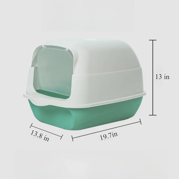 Hooded Cat Litter Box - Fully Enclosed Pet Toilet with Lid, Pink, 19.7" L X 13.8" W X 13" H - Easy Clean Handheld Design for Kitten & Cat Hygiene (Blue)
