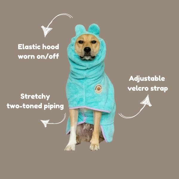 DERPYCHAPPY Premium Dog Towel Robe & Dog Bathrobe for Drying Dogs Made in Korea | Super Absorbent Quick & Adjustable Microfiber Bath Towel for Cats & Puppy Robes After Bath | Soft Warm Coat (Mint,S)