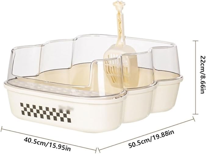 Pet Supplies, Extra Large Semi-Closed Cat Litter Box with Clear Flap & Scoop, Anti-Splash(Beige)