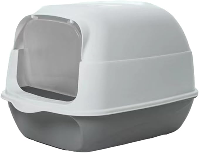 Hooded Cat Litter Box - Fully Enclosed Pet Toilet with Lid, Pink, 19.7" L X 13.8" W X 13" H - Easy Clean Handheld Design for Kitten & Cat Hygiene (Gray)