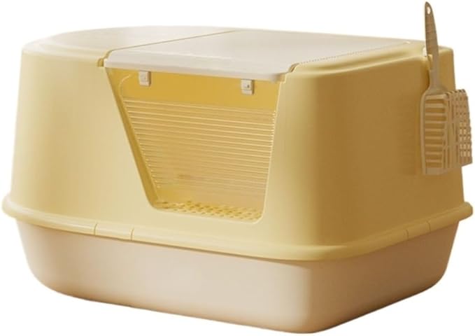 Pet Supplies, Hooded Cat Litter Box, Large Enclosed Pan for Small & Big Cats(Yellow)