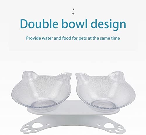 Cat Double Bowl Dog Non-Slip Food with Raised Stand Feeding & Watering Supplies Pet(Black x Transparent)