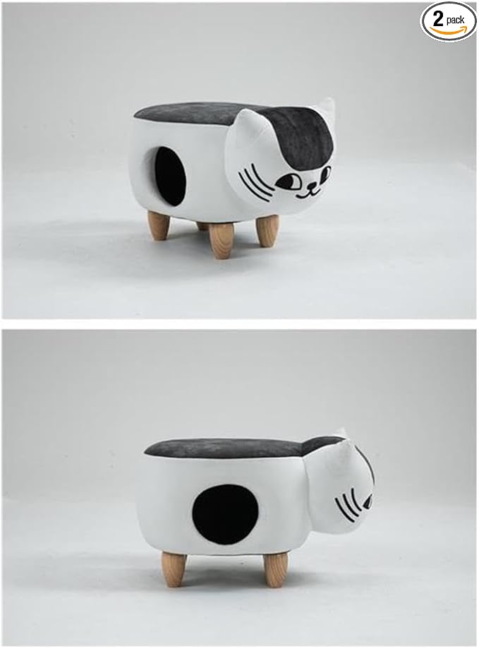 Pemberly Row Set of 2 Cat Condo Fabric Pet House Ottoman in Multi-Color