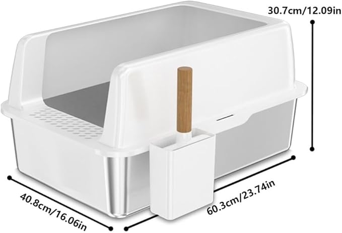 Pet Supplies, Stainless Steel Cat Litter Box, High Sides with Scoop, Easy Clean Non-Stick for Multi-Cats