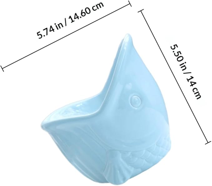 Toyvian Ceramic Raised Pet Bowl with Neck Protection Multi-Function Feeding and Watering Dish Adorable Kitten Puppy Bowl for Cats and Dogs in Artistic Blue