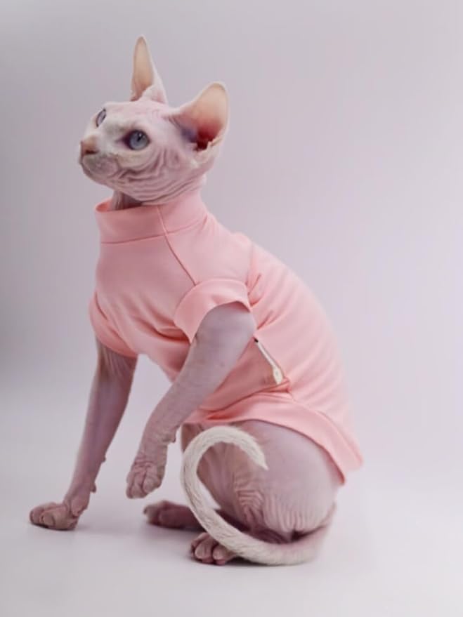 Cotton Sphynx Cat Clothes Spring and Summer Thin High Stretch Hairless Cat Clothes for Devon Rex, Konish Clothes Cat Apparel for Small Cats and Dogs… (Pink, XX-Large)