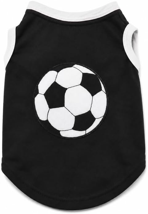 Petitebella Soccer Dog Shirt - Sporty Puppy T-Shirt with Soccer Ball, Breathable Soft Cotton Pet Clothes for Small Dogs Cats, Lightweight Summer Vest Apparel for Game Day Training (Black, XXX-Large)