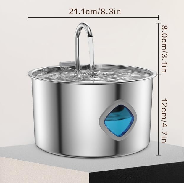 Cat Water Fountain Stainless Steel,Water Fountain for Cats,Silent Pump,Pets Feeding & Watering Supplies,3.2L / 108oz with Water Window