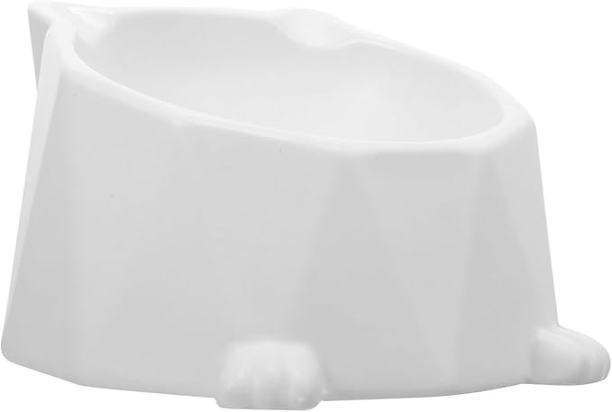 Elevated Ceramic Cat Bowl with Raised Stand, Anti-Spill Food and Water Dish for Cats and Kittens, White Floor Pet Bowl Suitable for Daily Feeding and Spine Protection