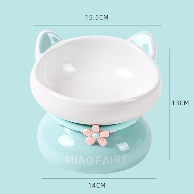 Ceramic cat Bowl pet Bowl Feeder Dog Bowl Cervical Spine Oblique Rice Bowl Single Bowl Anti-Knock pet Supplies Blue