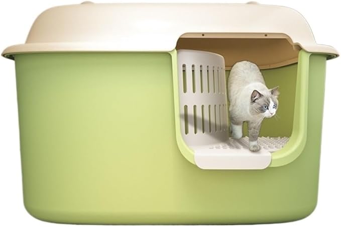 Pet Supplies, Covered Cat Litter Box,Leakproof High Walls & Control(Green)