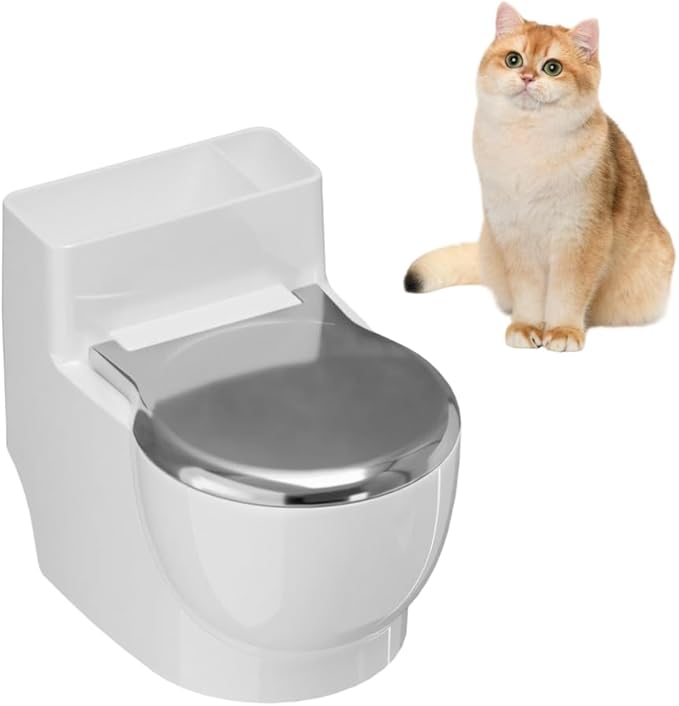 Toilet Shape Cat Bowl, Wall Mounted Hanging Pet Feeder with Stainless Steel Bowl, Flip Lid Cover, Stop Cats Drinking from Toilet
