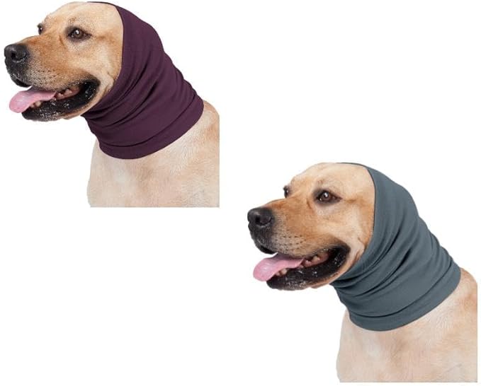 Calming Dog Ear Wrap Snood - Anti-Anxiety, Blow Dry Aid & Hematoma Prevention for Dogs, Pail Lilac+Aqua Blue