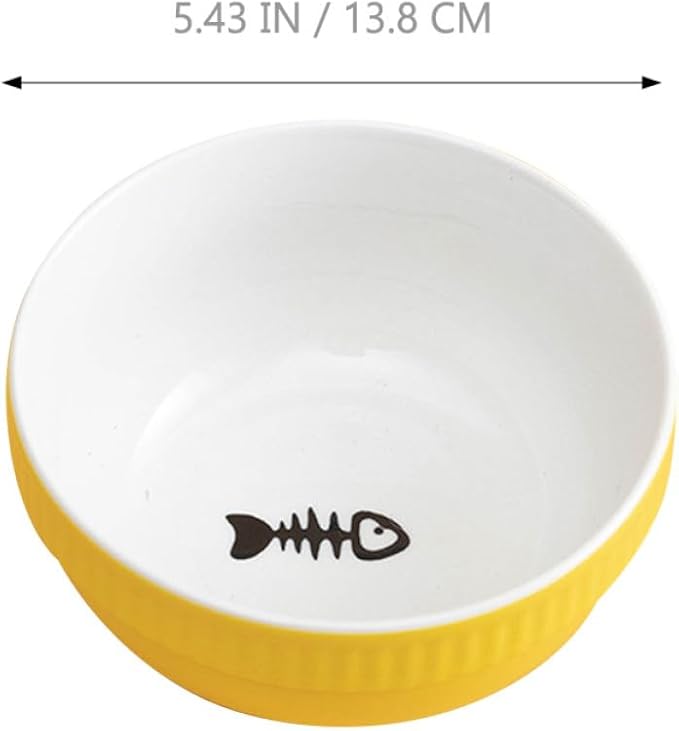 Ceramic Hanging Cat and Dog Bowl Set, Tilted Suspension Style Feeder with Iron Rack, Yellow Fishbone Pattern, Multi-Function Pet Feeding and Watering Bowl for Cats and Puppies