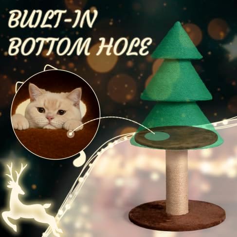 VINGLI 31.5in Christmas Tree Cat Scratcher, Green Cat Scratching Post for Indoor Cats, Large Sisal Cat Scratching Tree Tower with Soft Fleece Base, Stable Cat Tree for Kittens & Adult Cats