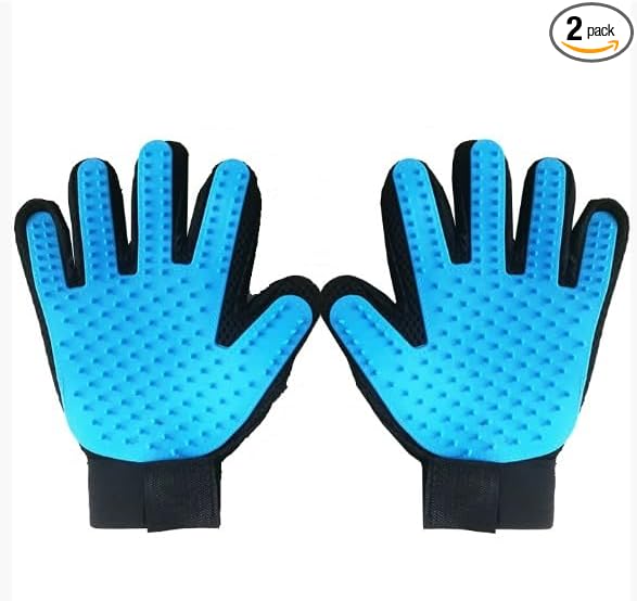 Pet Grooming Gloves, Deshedding Hair Removal Brush Mitt for Dogs and Cats, Black and Blue, Pair (Sky Blue)